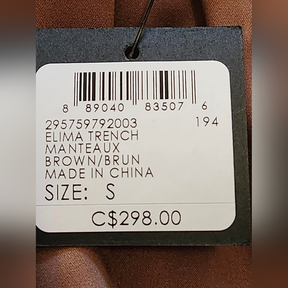CLUB MONACO Elima Brown Trench Coat | Jacket with Belt. Size Small. NWT. - Picture 12 of 14